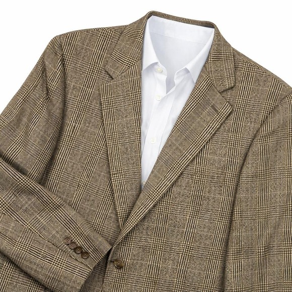 VTG Polo University Club Silk Wool Glen Plaid Blazer Sport Coat Men 44R Brown